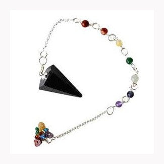 Tourmaline, Black 7 Chakra 6 sided pendulum