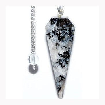 Péndulo de piedra lunar arcoíris de 6 lados