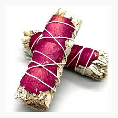 Barra para sahumar de salvia blanca y pétalos de rosa de 4"