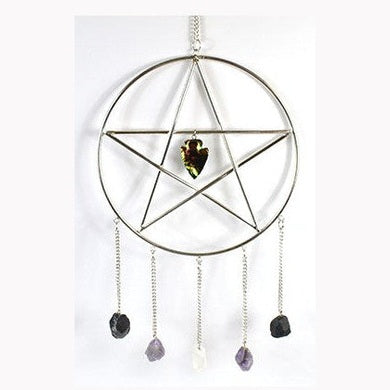 15"x 6" Pentagram with Stones wall hanging