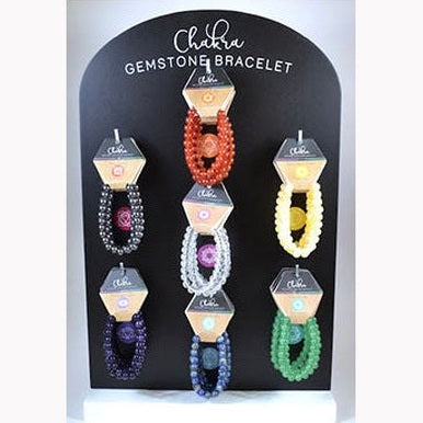 (juego de 35) Pulseras de los 7 chakras con tablero de exhibición